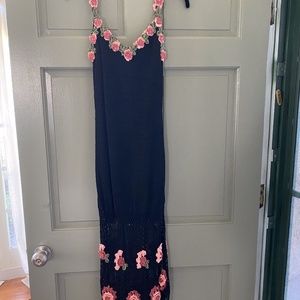 Vintage Sue Wong Black Knitted Dress with Flowers Size Small